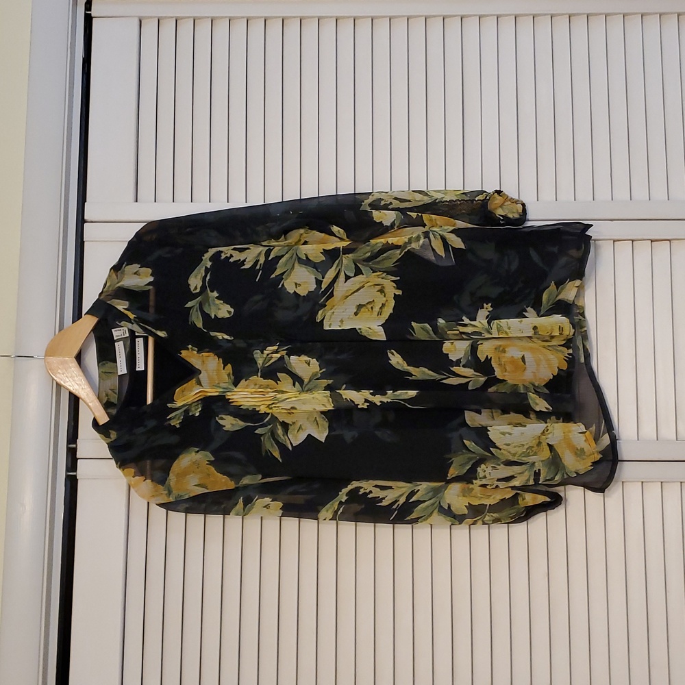 SUSAN GRAVER Tunic Top with Camisole Sheer Floral Long Sleeve, Size 10